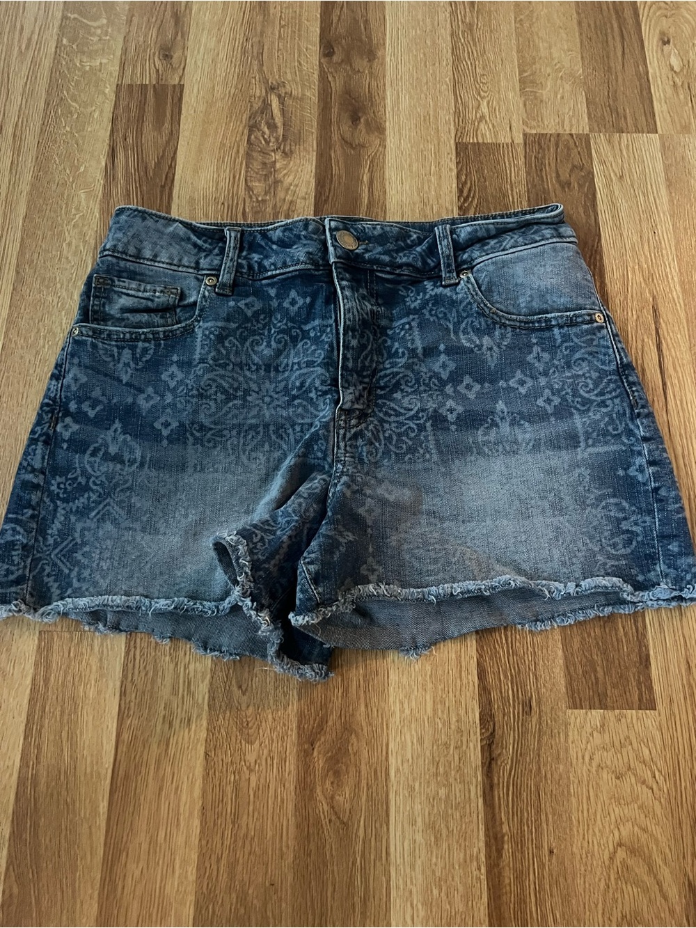 Maurices Dark Blue Printed Denim Cutoff Shorts